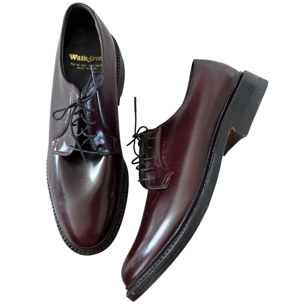 Vintage Walk-Over Derby Shoes Mens 9.5D Burgundy Leather USA Made 956 Oxford NIB